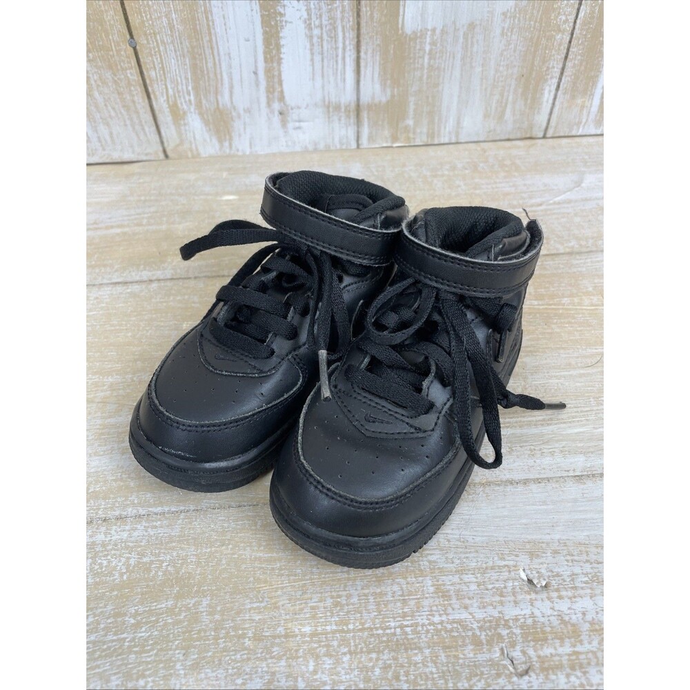 Nike Air Force 1 Toddler 8C Triple Black Mid Sneakers Shoes 314197